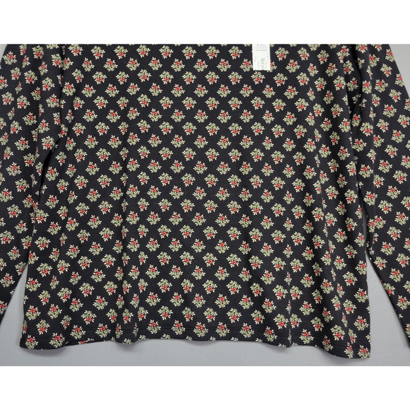 Croft & Barrow Top Womens 2XL Black Red Holly Berry Mock Neck Cotton Christmas - Picture 6 of 11